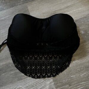 🧡3/15 Hot Water Black Bikini Top Lace Back Adjustable Women's L/G
